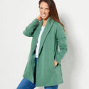 NWT -Isaac Mizrahi Live! Soho Brushed Back Cardigan Topper-Evergreen OR Graphite